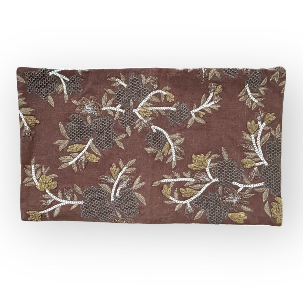 Williams Sonoma 20"x12" Embroidered Brown Leaf Lumbar Pillow Cover SAMPLE FLAW